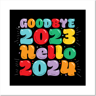 Goodbye 2023 hello 2024 New Years logo design Posters and Art